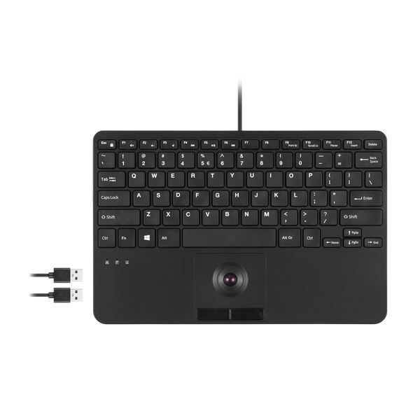 Perixx PERIBOARD-526 US, Kabelgebundene Mini-USB-Tastatur mit Trackball - Scherentasten - 2 USB-Hubs integriert