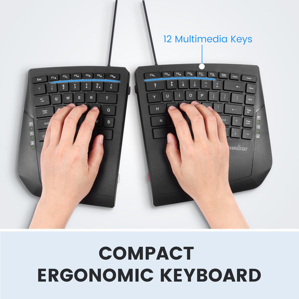 PERIBOARD-524 B kabelgebundene ergonomische Split-Tastatur - Einstellbarer Neigungswinkel - Low Profile Membrantasten - Schwarz - US Englisch