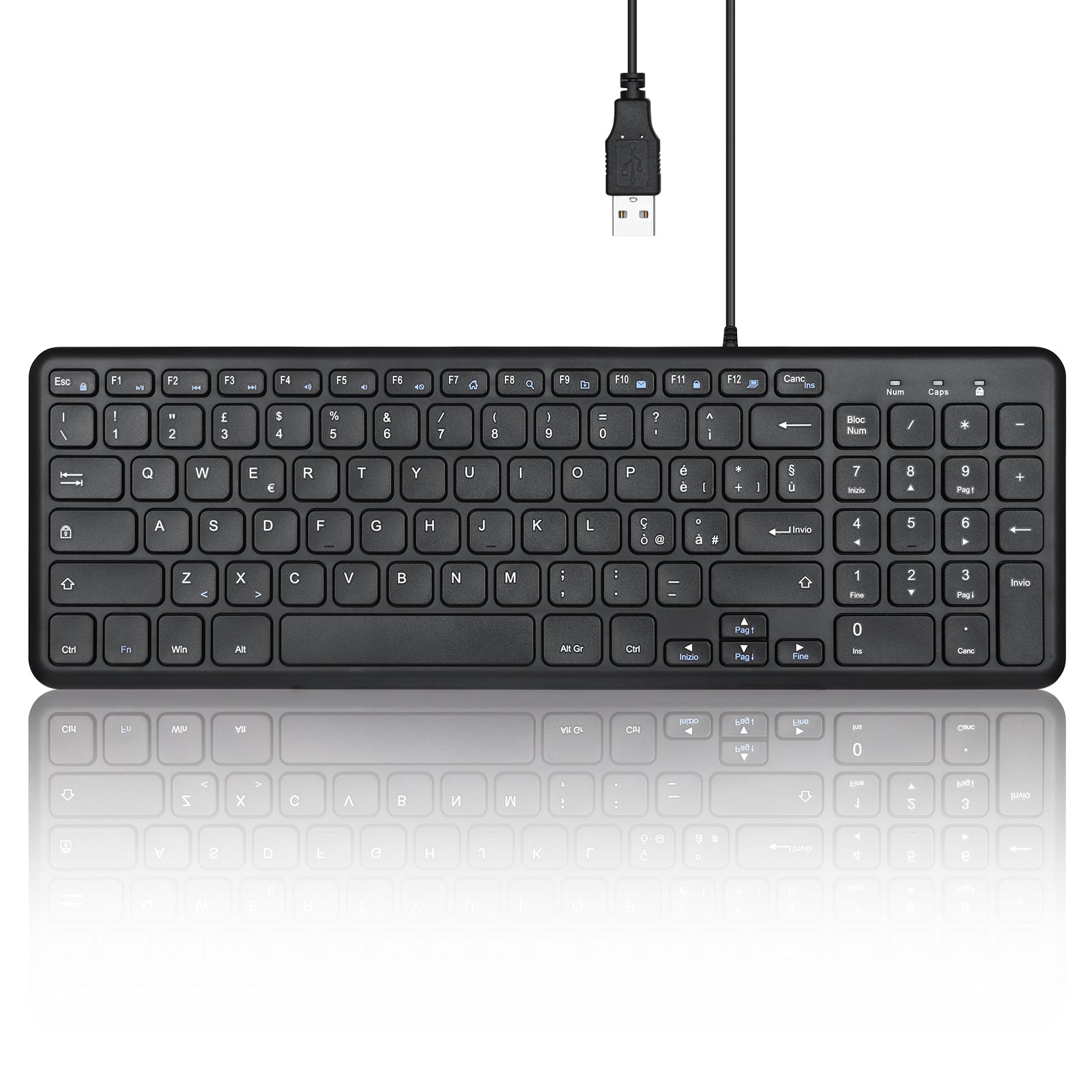 Perixx PERIBOARD-213W – Teclado Con Cable USB – Teclas De Tijera Silenciosas – Diseño Compacto Con Teclado Numérico – Blanco – Diseño Italiano
