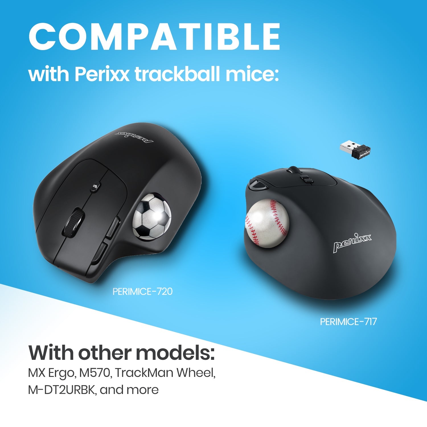 Perixx PERIPRO - 303X2F 1.34 Inches Sports Trackball - Fun Novelty Baseball and Soccer Design - Compatible for M570, M575, PERIMICE - 517/520/717/720, and Other 1.34inches Trackball Mouse - Perixx Europe