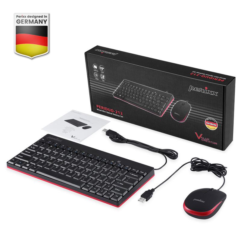 PERIDUO-212 B - Wired Mini Combo (75% keyboard Quiet Keys) with package and user manual