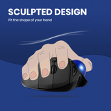 PERIPRO-801 - Bluetooth Ergonomic Vertical Trackball Mouse in sculpted design fits the shape of your hand.