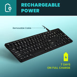 PERIBOARD-718B Wireless Backlit Rechargeable Scissor Keyboard with Large Print Letters. Rechargeable power: Full-charged item can last for 7 days. The cable is removable.
