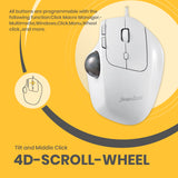 PERIMICE-520 W - Wired White Ergonomic Vertical Trackball Mouse Adjustable Angle Programmable Buttons with 4D-scroll-wheel. Tilt and middle click.