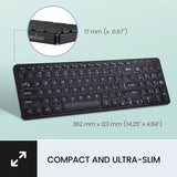 PERIBOARD-615 B, Kabellose und kabelgebundene 3-in-1-Tastatur für mehrere Geräte -  Ultra Slim mit Scherentasten, Integrierter Hub mit USB-C- und Standard-USB Anschlüssen, Weiße Hintergrundbeleuchtung