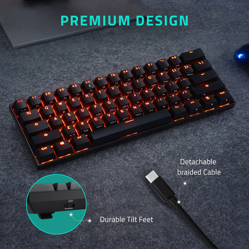 Perixx PX-4300 Wireless Gaming TKL 60% Backlit Mechanical Keyboard plus Bluetooth in premium design. Detachable braided cable and durable tilt feet.