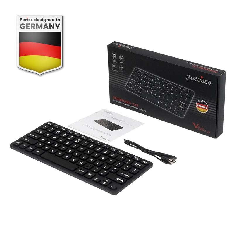 PERIBOARD-732 Wireless Mini Backlit Rechargeable Scissor Keyboard 70% with Large Print Letters : Package and user manual.
