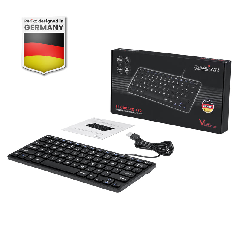 PERIBOARD-432 Wired Mini Scissor Keyboard 70% with Quiet Keys and Large Print Letters : Package and user manual.