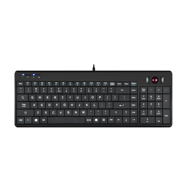 PERIBOARD-320 - Backlit Compact Trackball Keyboard (75% plus numpad) with no manufacturer mark.