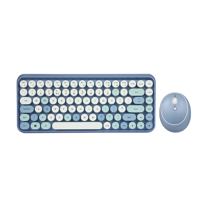 PERIDUO-713 BL - Wireless Vintage Blue Mini Combo (75% keyboard) in UK layout.
