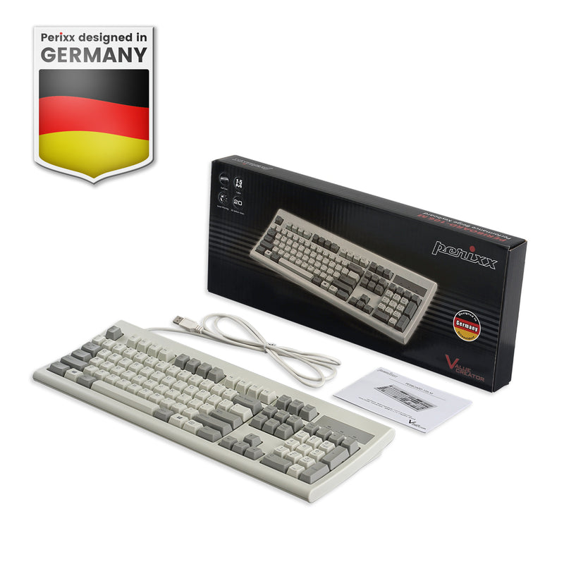 PERIBOARD-106 M - Wired Retro Vintage Grey/White Standard Keyboard with package and user manual.