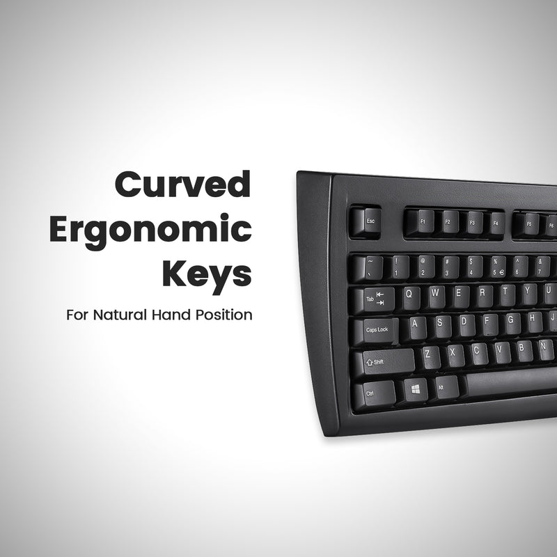 PERIBOARD-107 - PS/2 Black Standard Keyboard with curved ergonomic keys for natural hand position.