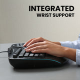 PERIBOARD-312 - Wired Backlit Ergonomic Keyboard Large Print Letters Extra USB Ports with integrated wrist support.