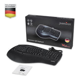 PERIBOARD-312 - Wired Backlit Ergonomic Keyboard Large Print Letters Extra USB Ports with package and user manual