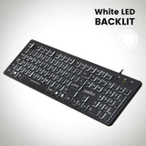 PERIBOARD-317 - Wired Backlit standard Keyboard with Big Print Key and white LED backlit