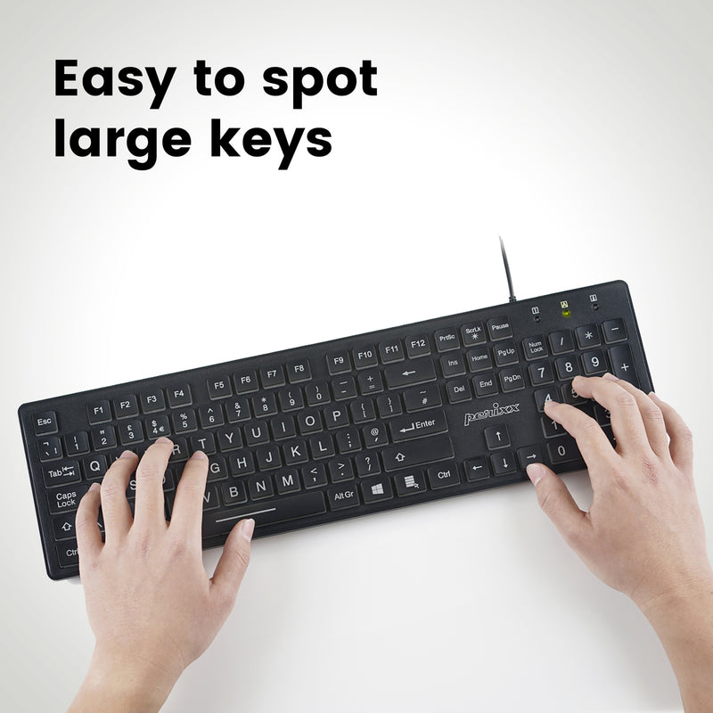 PERIBOARD-317 - Wired Backlit standard Keyboard with Large Print Key. Easy to spot.