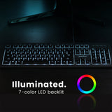 PERIBOARD-329 - Wired Backlit Keyboard Quiet keys with Large Print Letters has 7-color LED backlit.