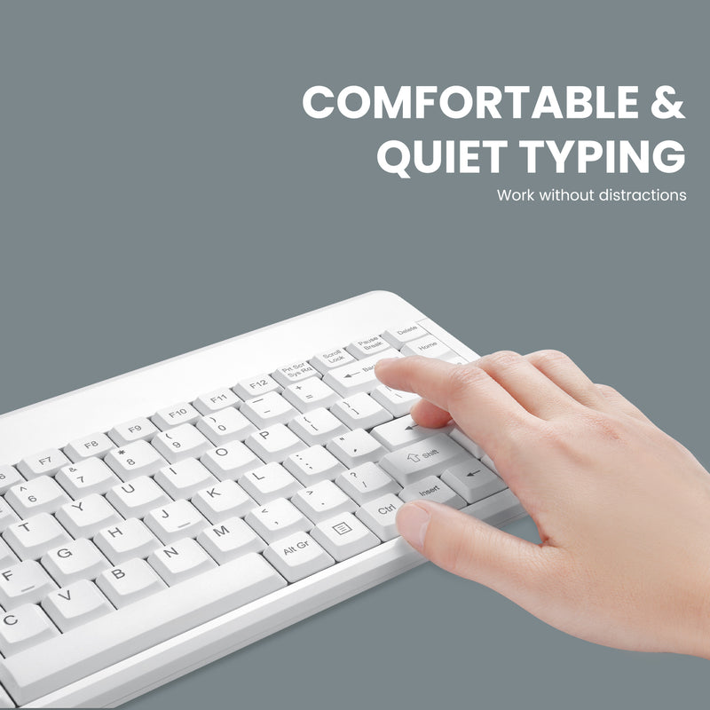 PERIBOARD-409 U W - Wired White Mini Keyboard 75% Quiet Keys. Comfortable and quiet typing, especially for smaller hands.
