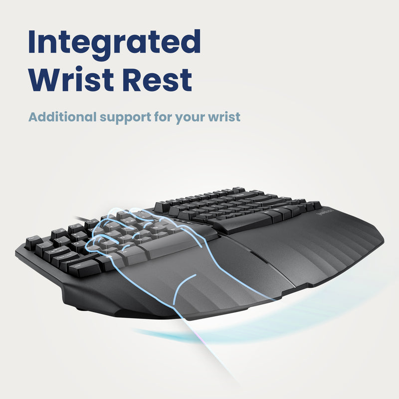 PERIBOARD-413 B - Wired Mini 75% Ergonomic Keyboard with additional integrated wrist rest. Extra support for your wrist.