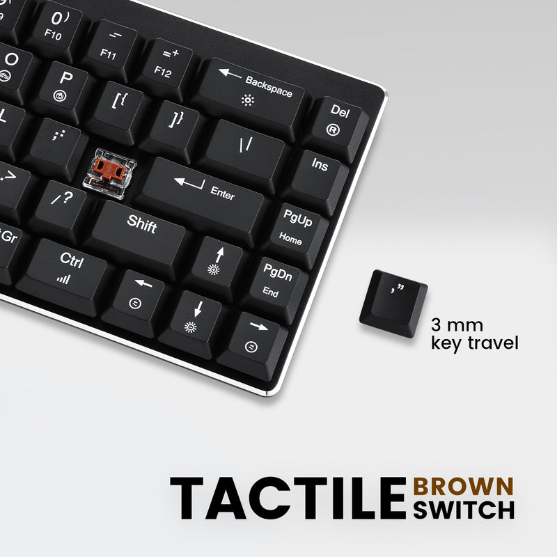 PERIBOARD-428 - Wired Backlit Mechanical Keyboard 65% with tactile brown switch and 3 mm key travel