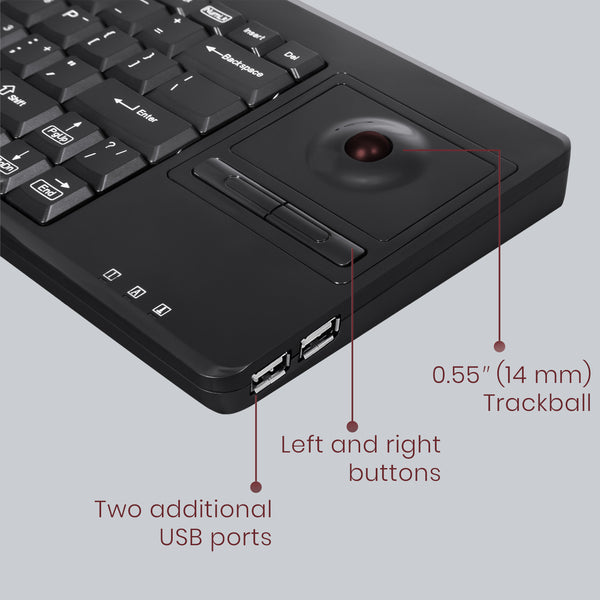 PERIBOARD-514 H PLUS - Wired Mini Trackball Keyboard 75% extra USB ports. Built-in 14mm trackball with left and right buttons (instead of numpad).