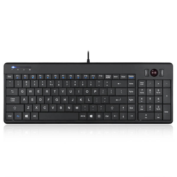 PERIBOARD-520 - Wired Compact Trackball Keyboard (75% plus numpad) big print letters