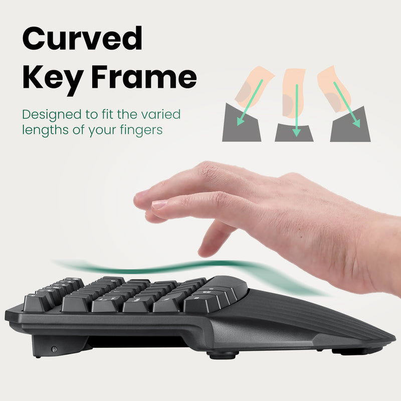 PERIBOARD-613 B - Wireless Ergonomic Keyboard 75% plus Bluetooth Connection with curved key frame fits the varied lengths of your fingers.