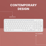 PERIDUO-613 W - Wireless White Compact Set 90% Quiet Keys Keyboard and Quiet Click Mouse in contemporary design.
