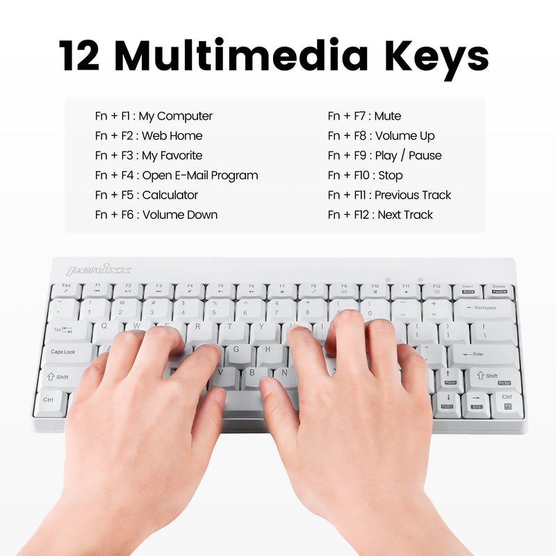 PERIDUO-712 W - Wireless White Mini Combo (75% keyboard) with 12 multimedia keys.