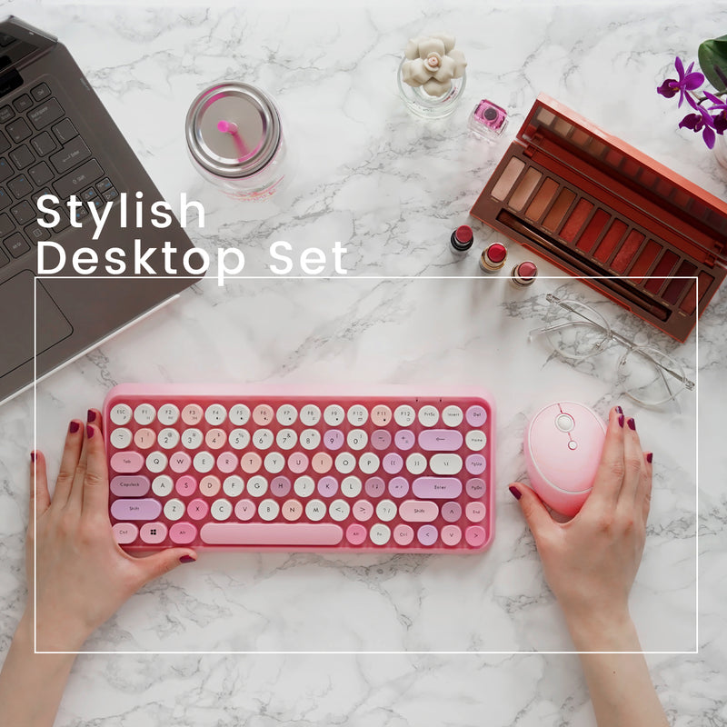 PERIDUO-713 PK - Wireless Vintage Pink Mini Combo (75% keyboard) fits your stylish desktop.