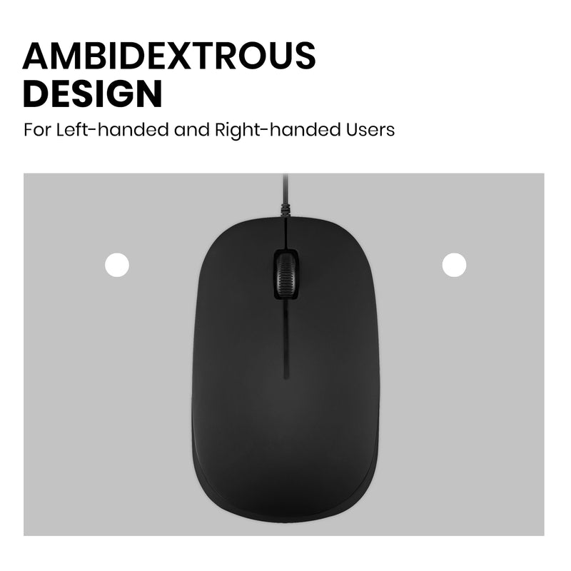 PERIMICE-201 U - Wired USB Mouse with 1000 dpi in Ambidextrous design for both left-handed and right-handed users