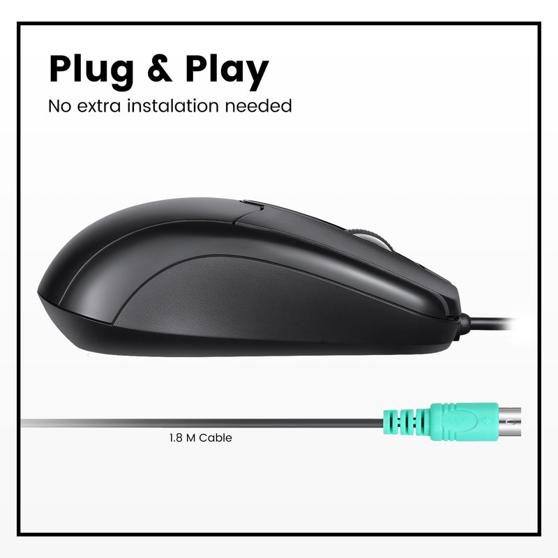 PERIMICE-209 P - Wired PS/2 Mouse. Easy plug and play with 1.8 m cable.