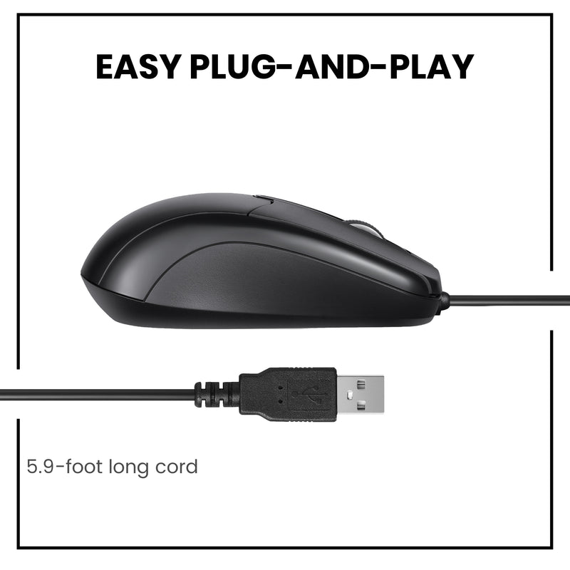 PERIMICE-209 U - Wired USB Mouse. Easy plug and play with 5.9 ft cable.