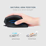 PERIMICE-508 - Wired Ergonomic Vertical Mouse with Programmable Buttons. Natural arm position keeps your wrist straight and eases your wrist pain.