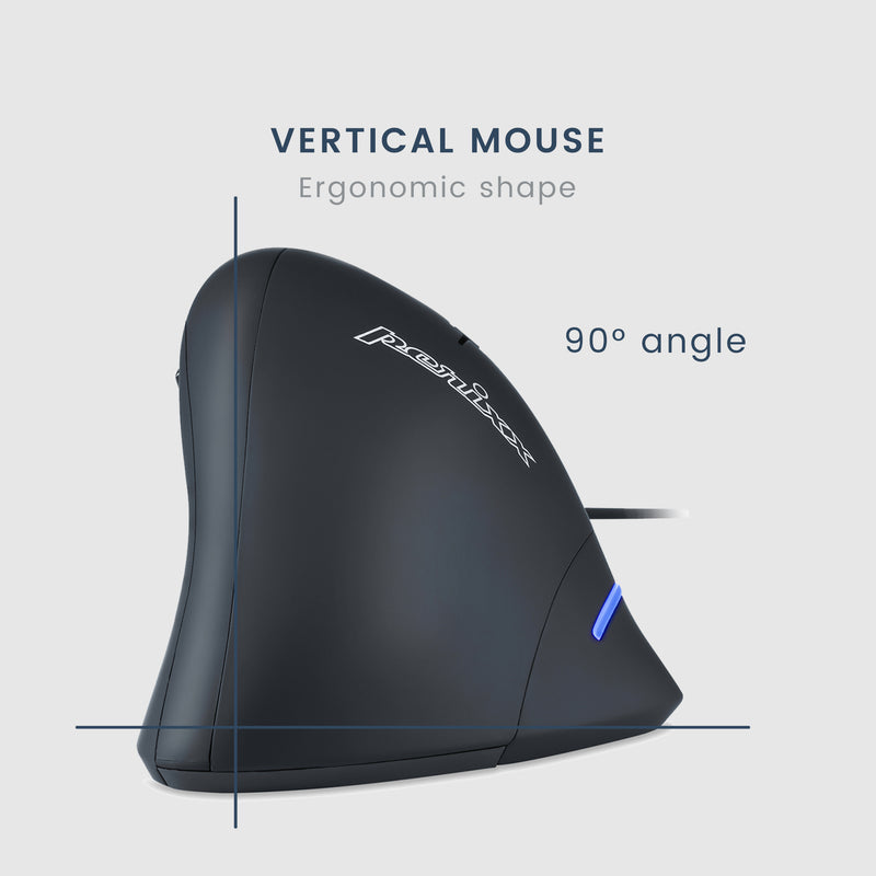 PERIMICE-508 - Wired Ergonomic Vertical Mouse with Programmable Buttons in 90 degrees angle ergo shape.