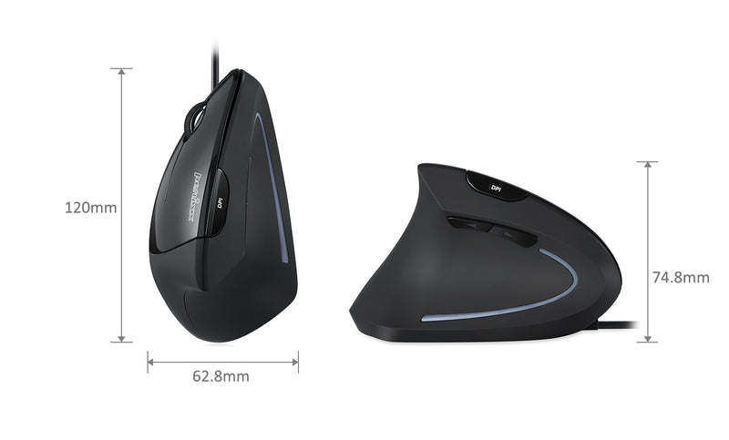 PERIMICE-513 L - Wired Left-Handed Ergonomic Vertical Mouse. 12 x 6.28 x 7.48 cm.