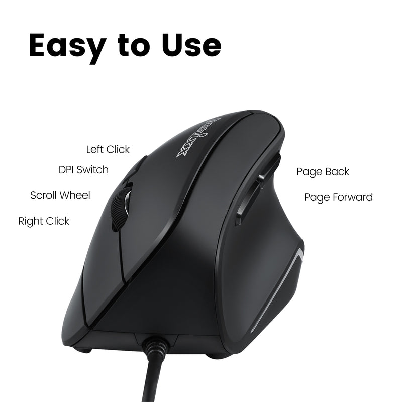 PERIMICE-515 II - Wired Ergonomic Vertical Mouse with 6 buttons including the scroll wheel. Easy to use.