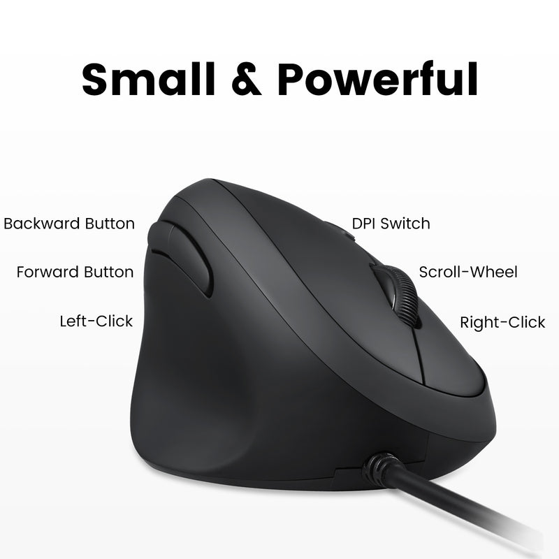 PERIMICE-519 L - Left-Handed Wired Ergonomic Vertical Mouse Silent Click with 6 buttons including dpi switch.