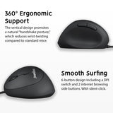 PERIMICE-519 L - Left-Handed Wired Ergonomic Vertical Mouse Silent Click with vertical design, smooth surfing and silent-click.