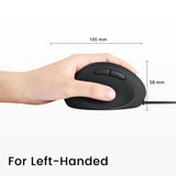 PERIMICE-519 L - Left-Handed Wired Ergonomic Vertical Mouse Silent Click. Size: 105 mm x 58 mm.
