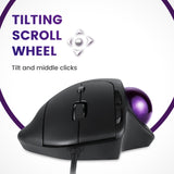 PERIMICE-520 - Wired Ergonomic Vertical Trackball Mouse Adjustable Angle Programmable Buttons with tilting scrolling wheel. Tilt and middle clicks.