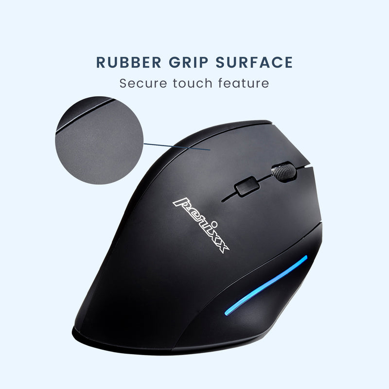 PERIMICE-608 - Wireless Ergonomic Vertical Mouse Programmable Buttons with rubber grip surface.