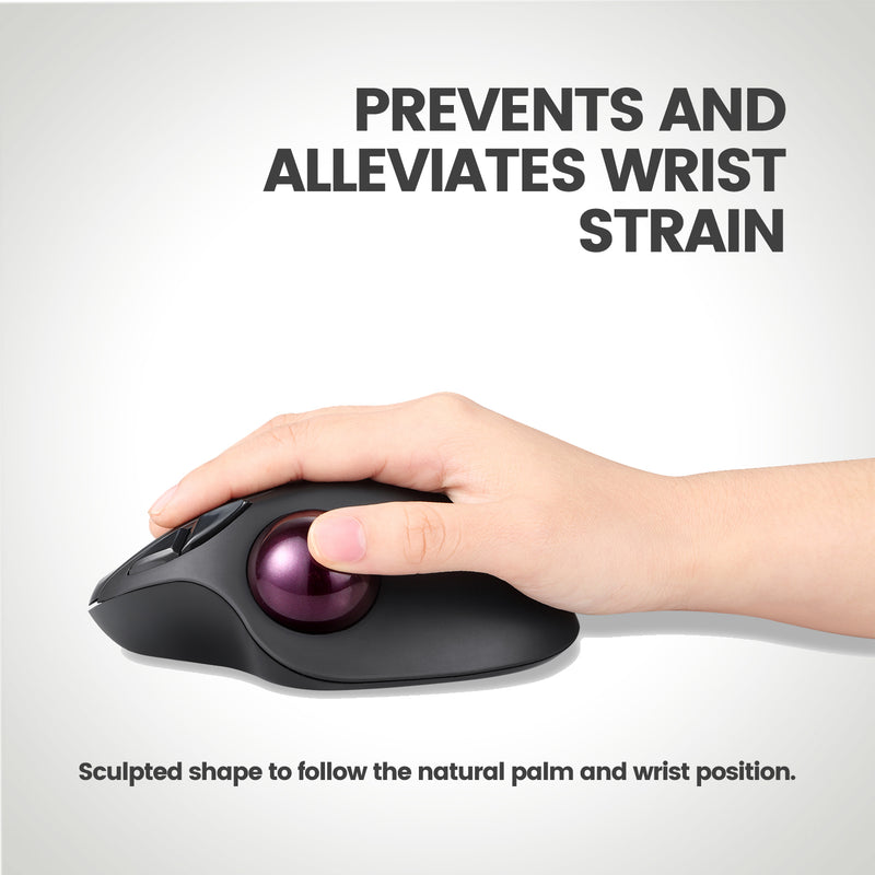 PERIMICE-717 - Wireless Ergonomic Vertical Trackball Mouse Programmable Buttons. Sculpted shape to follow the natural palm and wrist position prevents and alleviates wrist strain and wrist pain.