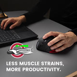 PERIMICE-718 - Left-handed Wireless Ergonomic Vertical Mouse (for large hands) with 3 DPI Levels. Less muscle strains, more productivity.