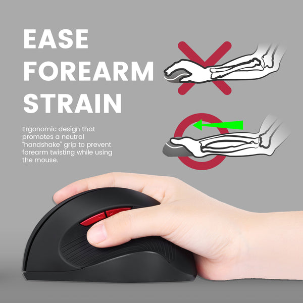 PERIMICE-718R – Wireless Ergonomic Vertical Mouse specifically designed for large hands eases the forearm strain and promotes a neutral gesture. Ease your wrist pain.
