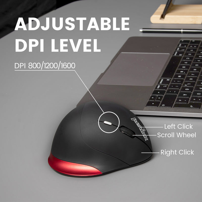PERIMICE-718R – Wireless Ergonomic Vertical Mouse with adjustable dpi level 800 / 1200 / 1600.