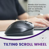 PERIMICE-720 - Wireless Bluetooth Ergonomic Vertical Trackball Mouse with tilting scroll wheel: middle click function. Scroll horizontally as well as vertically.