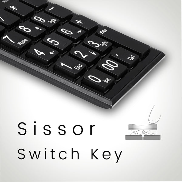 PERIPAD-202 H - Wired Numeric Keypad Scissor Keys Extra USB ports Large Print Letters.