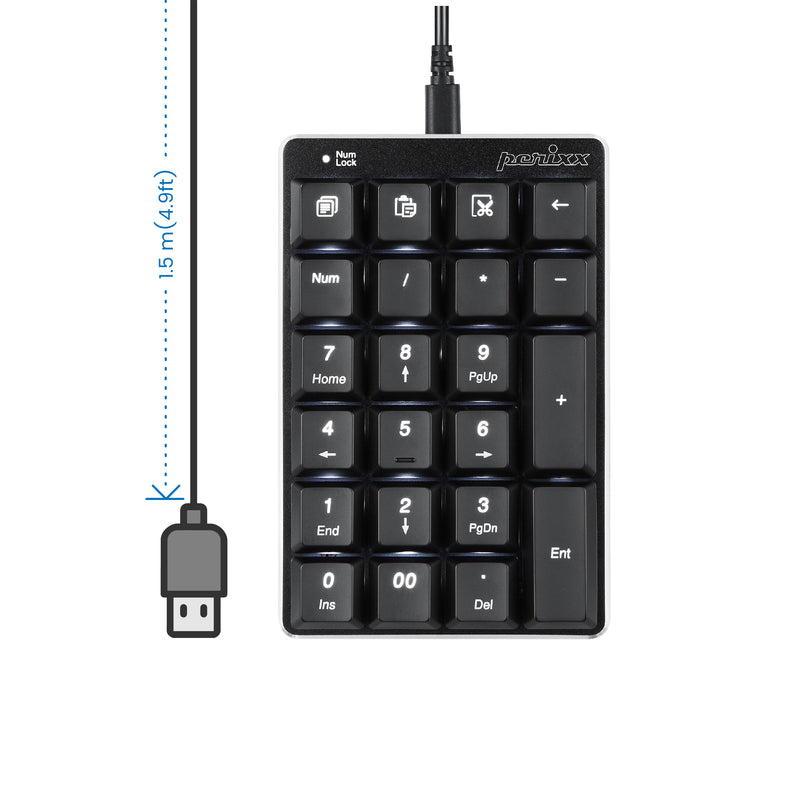 PERIPAD-303 - Wired Backlit Mechanical Numeric Keypad plus 4 Built-in Hotkeys with 1.5m (4.9ft) cable.
