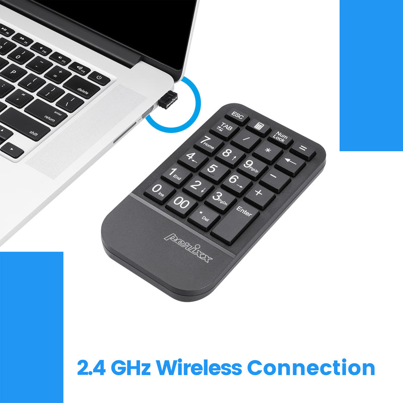 PERIPAD-705 - Wireless Numeric Keypad with Palm Rest Large Print Letters. 2.4 GHz wireless connection.